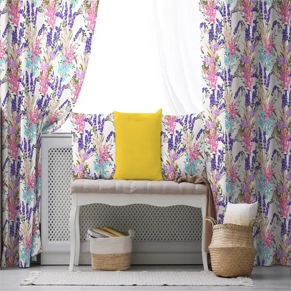 Pembe-mor Çiçek Desenli Fon Perde Evim548 Kumaşı Kalındır Duck Bezi Değildir- Mavi-beyaz