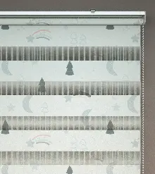 Gri Çam, Ay Ve Yıldız Desenli Baskılı Zebra Perde