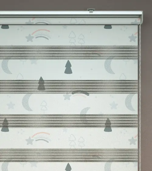 Gri Çam, Ay Ve Yıldız Desenli Baskılı Zebra Perde