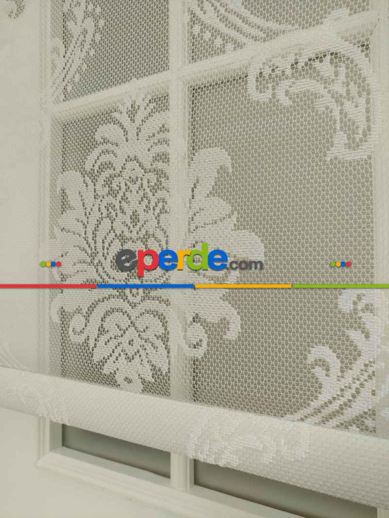 Yatak Odası - Jakar Örme Tül- Ekru Çiftli Sistem Dantel Desenli Perde- Ekru