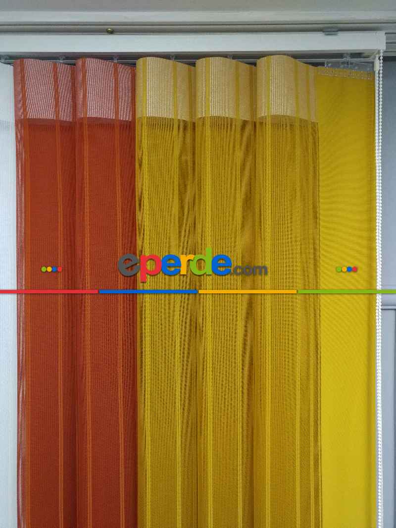 Lens Akıllı Dikey Tül Perde 115- Beyaz-kiremit Rengi-hardal