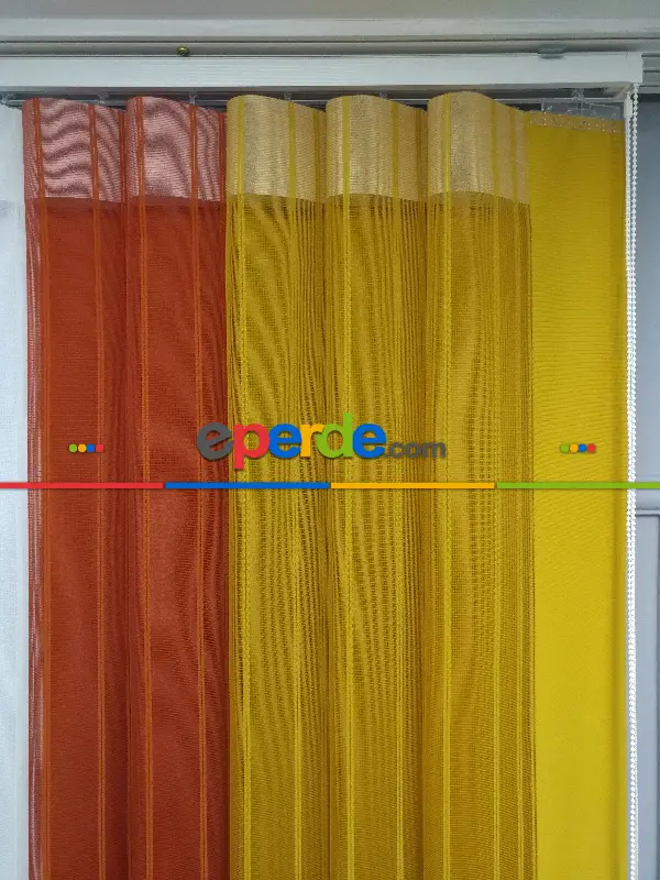 Lens Akıllı Dikey Tül Perde 115- Beyaz-kiremit Rengi-hardal