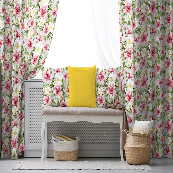 Çiçek Desenli Fon Perde Evim K-164 Kumaşı Kalındır Duck Bezi Değildir