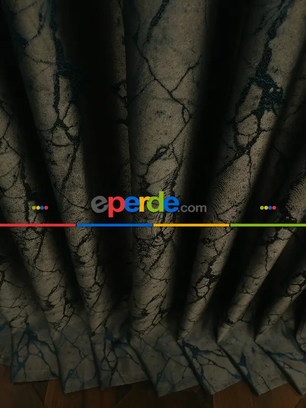 Granit Desen Jakar Fon Perde- Petrol Mavisi