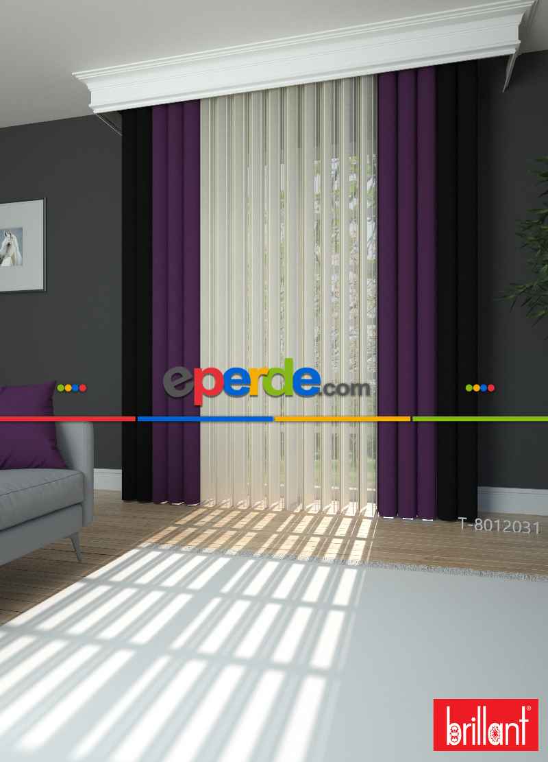 Brillant Akıllı Tül Siyah-koyu Mor Perde Tül Dikey Zebra Perde Düz 1. Kalite