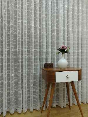 Enine Çizgili Etek Ucu Desenli Tül Perde- Ekru