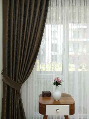 Patinedesenli Kahve - Katyonik Jakar Fon Perde- Kahve