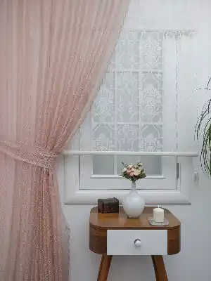 Pudra Pembe Kdk Örme Tül Fon Perde#- Pembe Pudra Pembe
