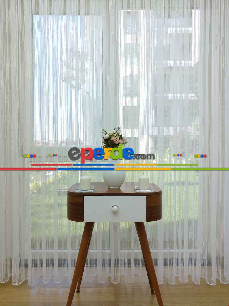 Yatak Odası - Ekru Zincir Desenli Düz Tül Perde !!!özel İndirimli Fiyat