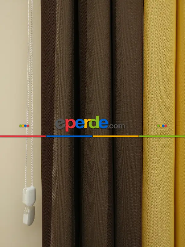 Tül Dikey Zebra Perde, 20 Renk- Kahverengi-Krem-Hardal Sarısı