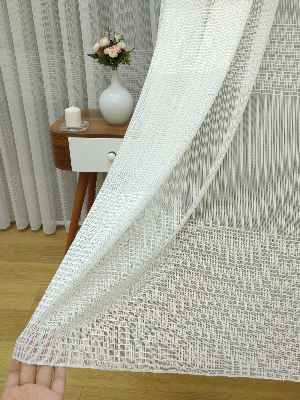 Enine Çizgili Tül Perde- Ekru - Kurşunlu Tül