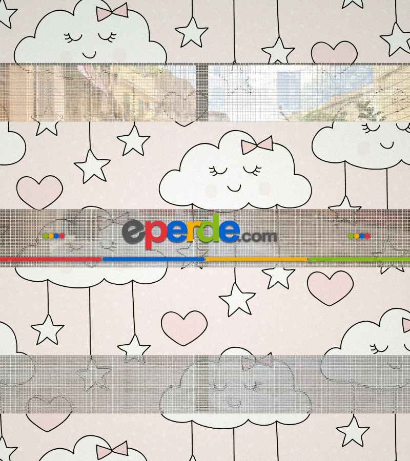 Bulut Desenli Baskılı Zebra Perde- Çok Renkli