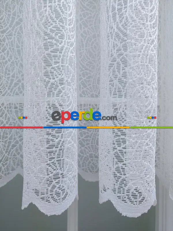 Örme Örümcek Ağı Desenli Tül Perde Ekru