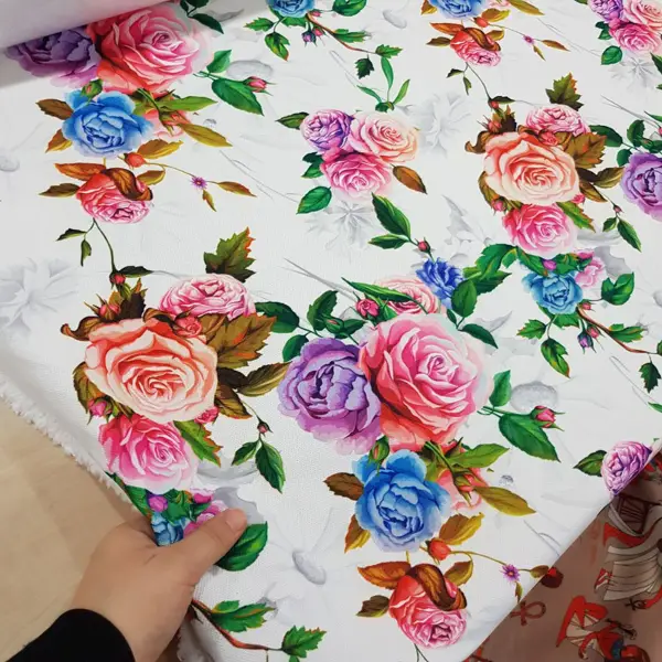 Çiçek Desenli Fon Perde Evm424 - Kumaşı Kalındır Duck Bezi Değildir.- Yeşil-Mavi-Beyaz-Mor-Çok Renkli