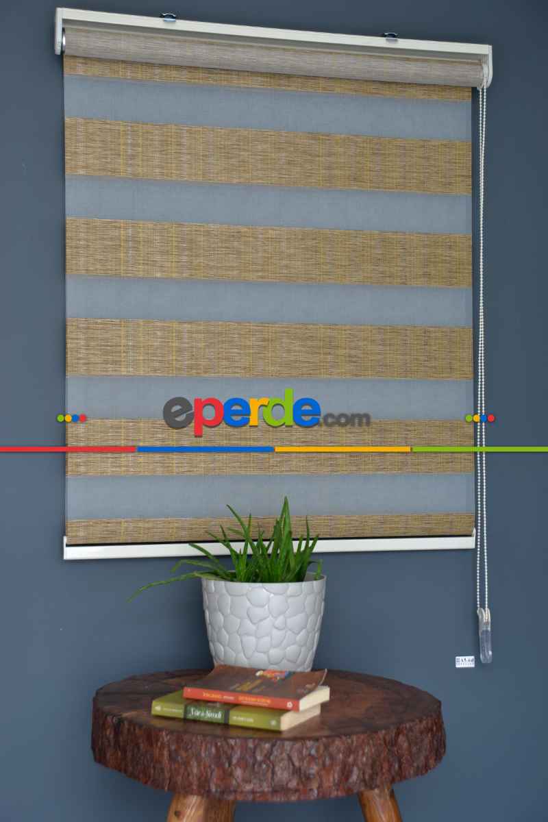 Halim Perdesan Jk-284 Golden Rod & Kahverengi Renk Etekli Veya Eteksiz Zebra Stor Perde