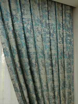 Salon Perdesi - Gri Yeşil Desenli Jakar Fon Perde (180)- Antrasit