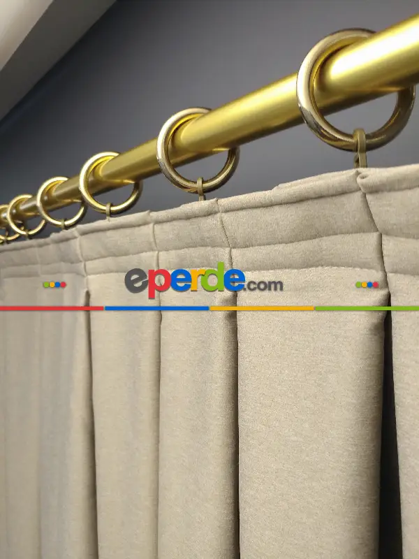 Salon Perdesi - Modern Keten Görünümlü Işık Geçirmez Karatma Fon Perde 2021 Ikon- Vizon Rengi