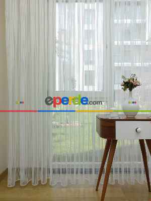 Salon Tül - (kısa Süreli Kampanyalı Fiyat)1.kalite Ütü İstemez Ekru Renk Zincir Desen Tül Perde