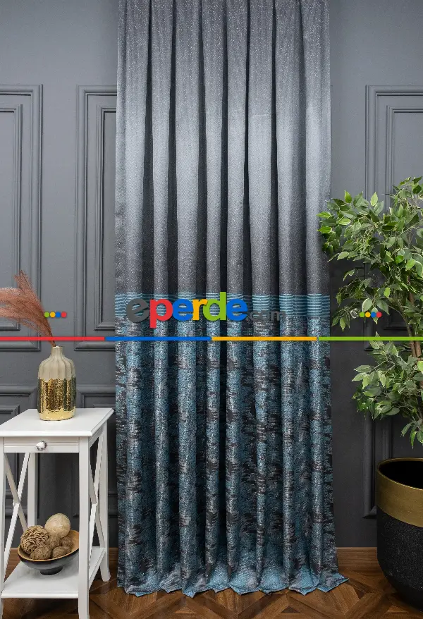 Yatak Odası - Antrasit Petrol Yeşil Jakar Etek Pano Dökümlü Gramajlı Uygun Fiat Fon Perde (180)- Petrol Yeşil