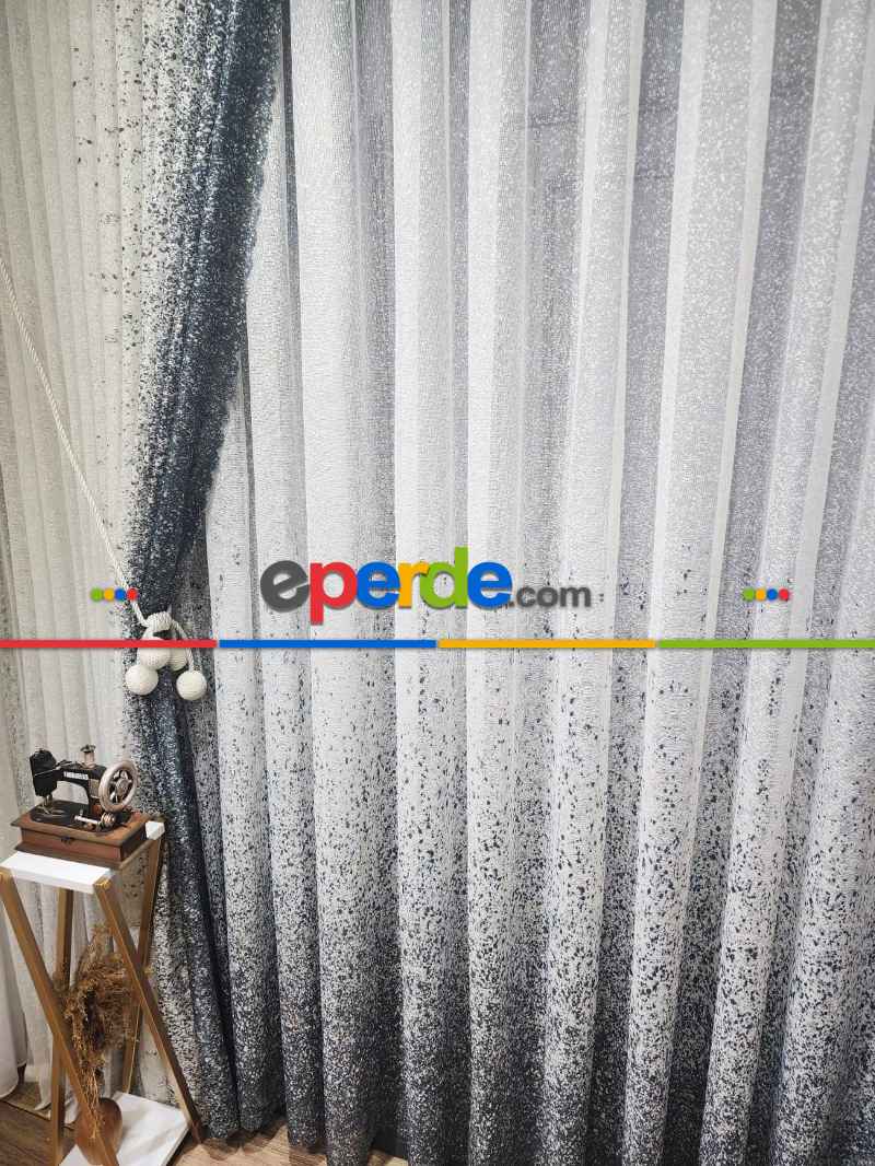 Gri-füme Püskürtme Tül Fon Perde