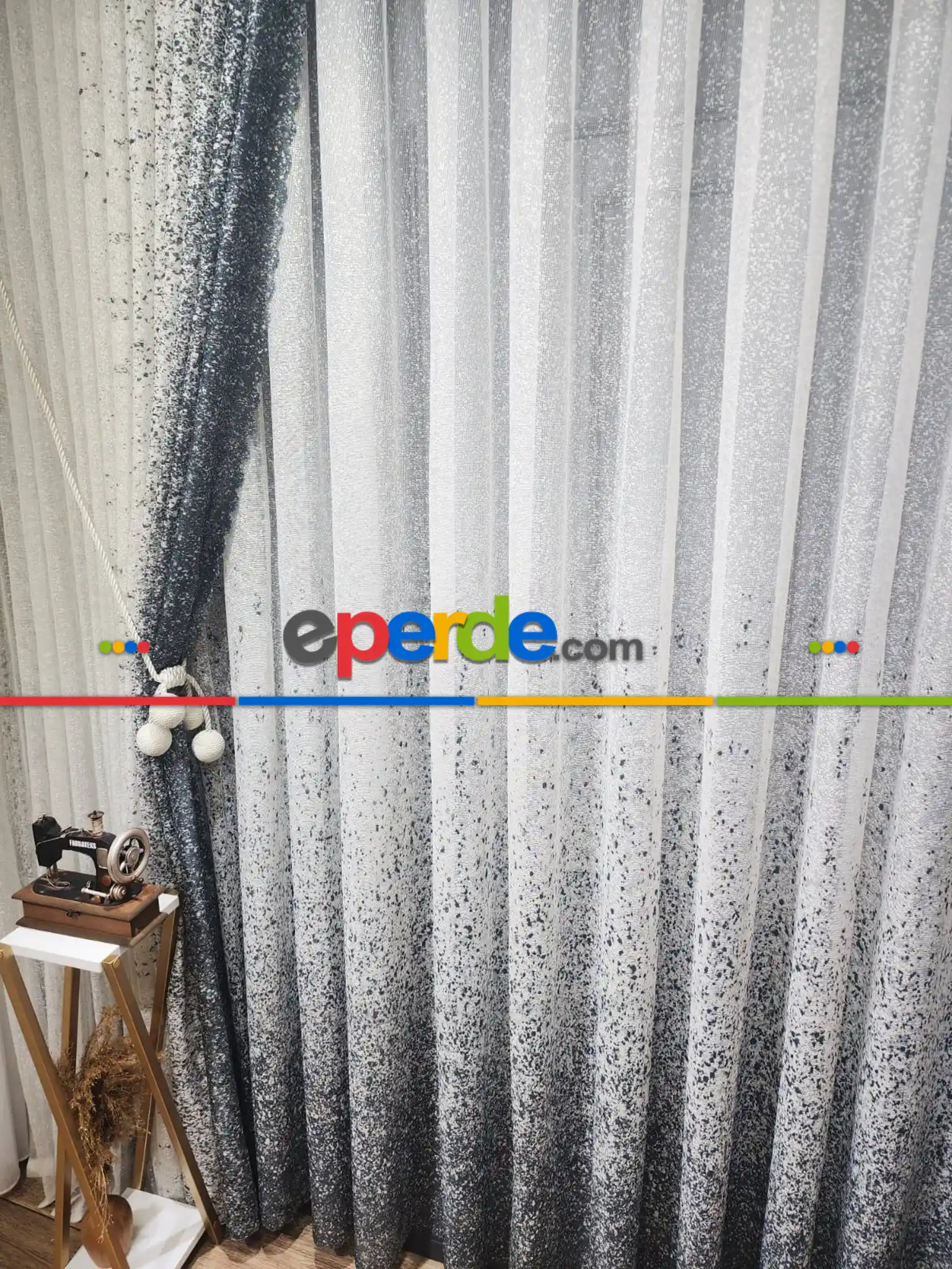 Gri-füme Püskürtme Tül Fon Perde