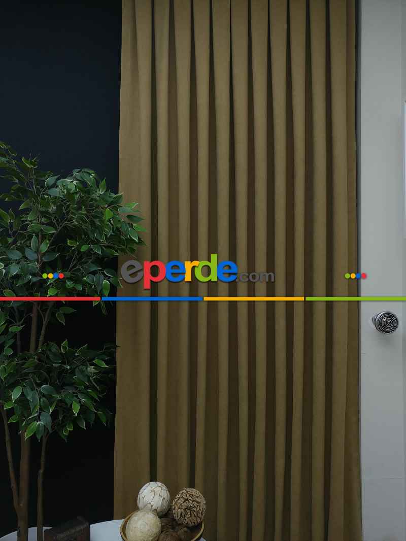 Düz Renk Dökümlü Fon Perde (150)- Haki