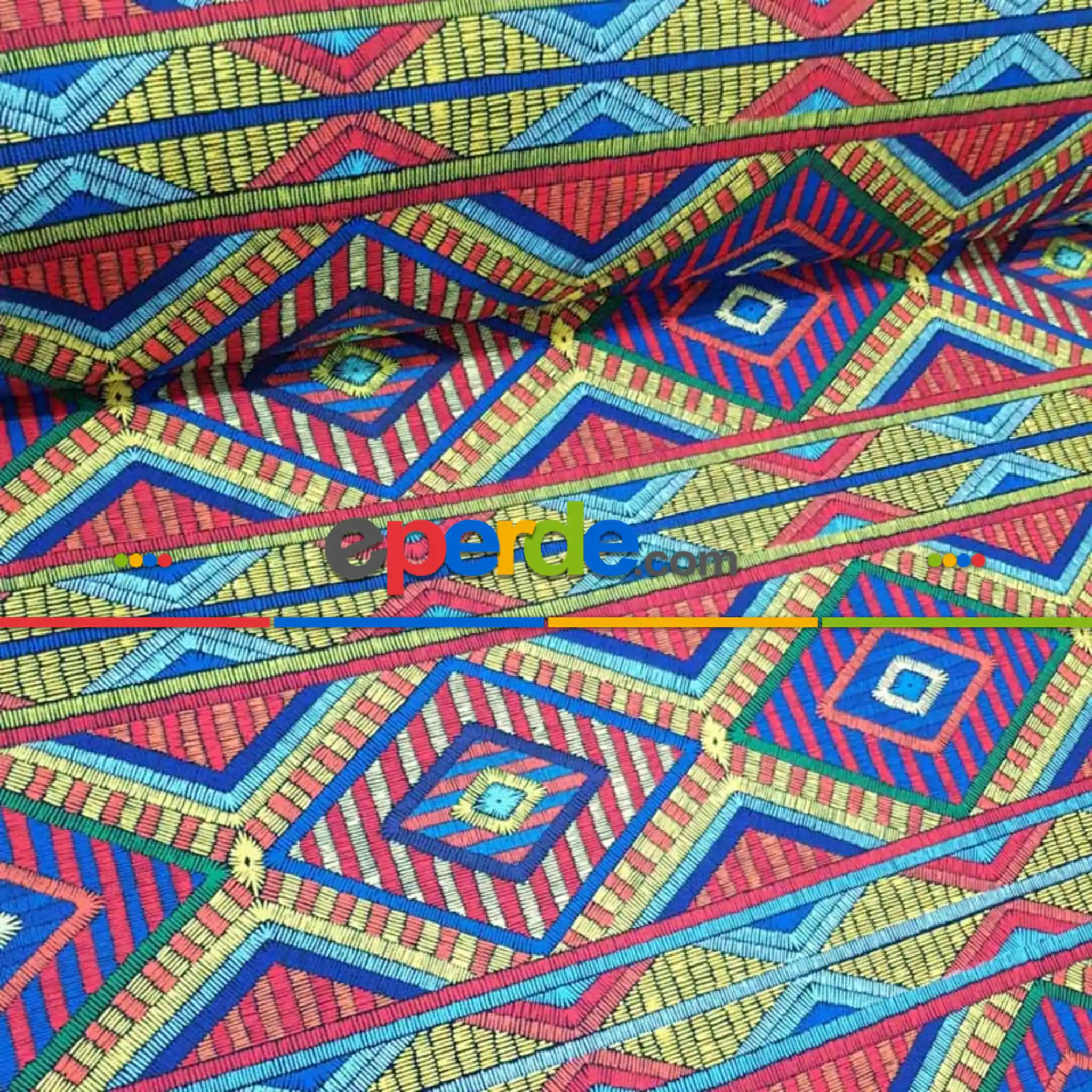 Etnik Desenli Fon Perde Evm466 _e - Kumaşı Kalındır Duck Bezi Değildir.- Kırmızı-Sarı-Mor-Kahve-Çok Renkli