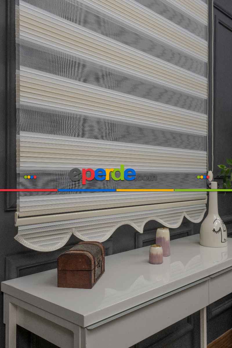 Yatak Odası - Zebra Perde Degrade Renk Geçişli Pileli Zebra Perde Krem Bej