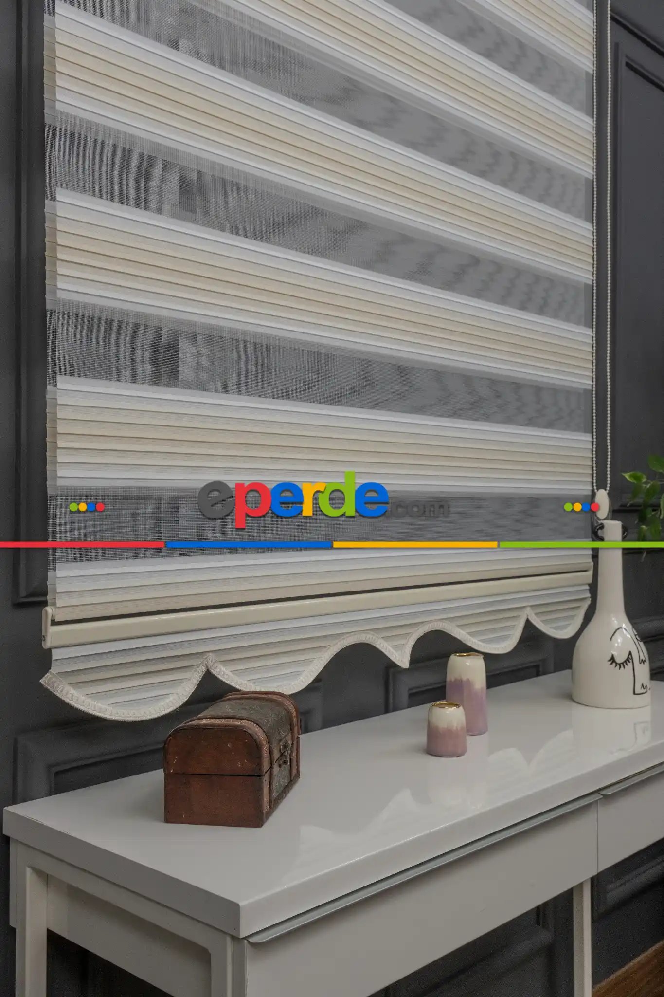 Mutfak- Zebra Perde Degrade Renk Geçişli Pileli Zebra Perde Krem Bej