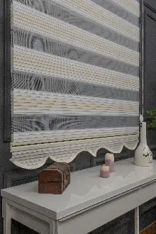 Mutfak- Zebra Perde Degrade Renk Geçişli Pileli Zebra Perde Krem Bej