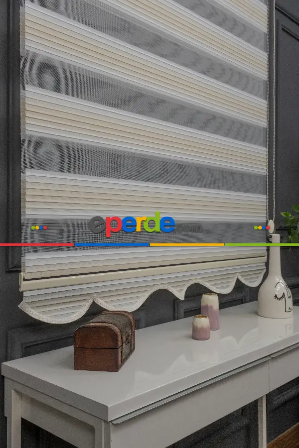 Salon - Zebra Perde Degrade Renk Geçişli Pileli Zebra Perde Krem Bej