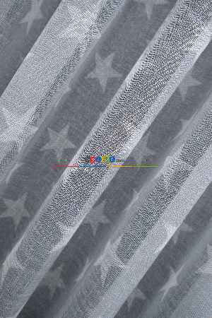 Kampanyalı Fiyat!! Gri Yıldız Desenli Keten Zeminli 1. Kalite Baskılı Etek Katlamalı Normal Pileli Tül Perde - Çocuk Odası