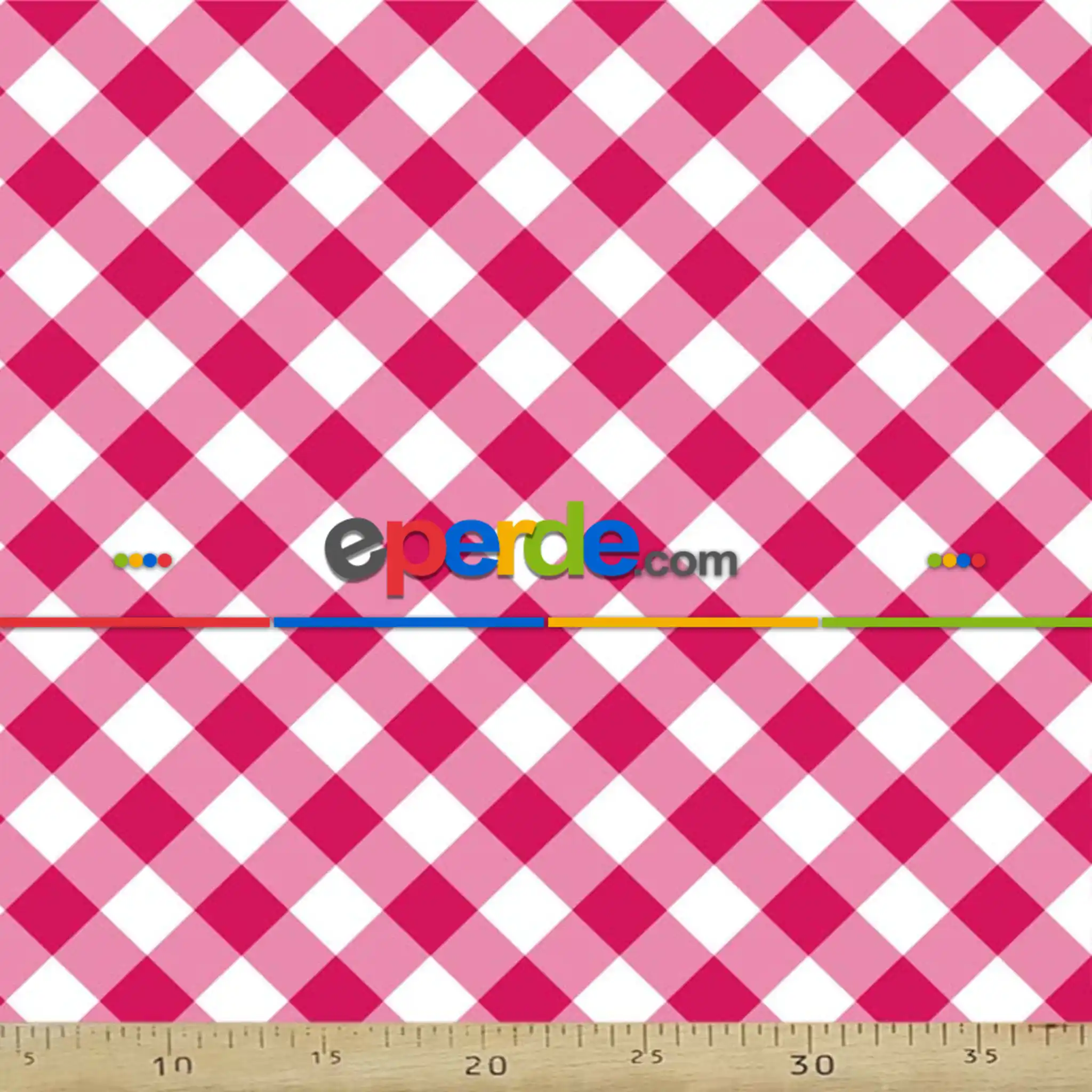 Fuşya Ekoseli Mutfak Perdesi Kanat Fon Perde Desenli- Beyaz