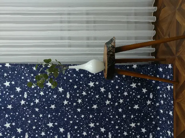 Lacivert Yıldız Desenli Fon Perde Evm639 Kumaşı Kalındır Duck Bezi Değildir- Lacivert-Beyaz