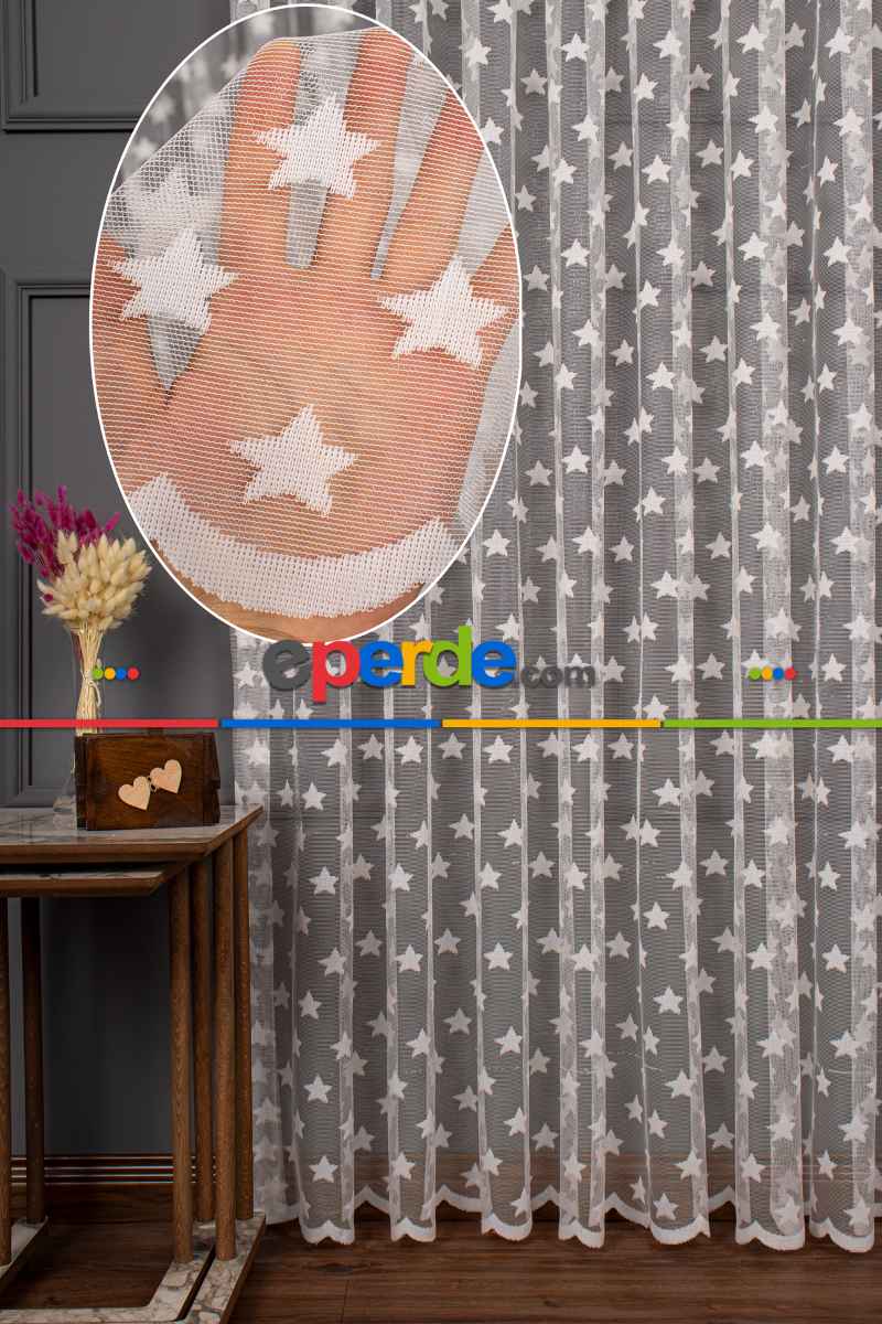 Bebek Odası -  Yıldız Desen Örme Tül Perde