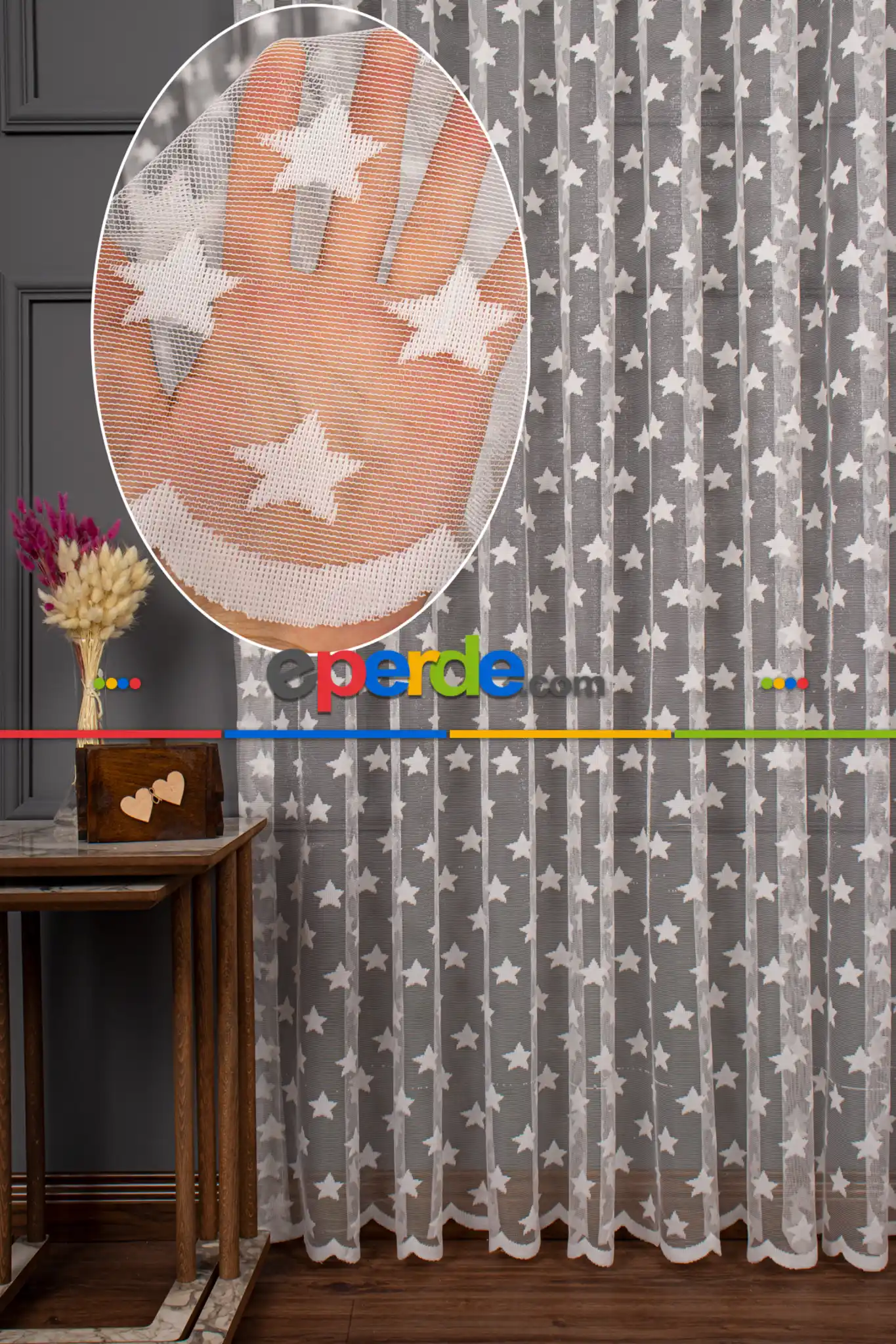 Bebek Odası -  Yıldız Desen Örme Tül Perde