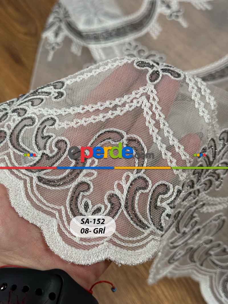 Simli Damask Desen Nakışlı Tül Perde - Özel Dokuma Ağır Gramajlı Premium