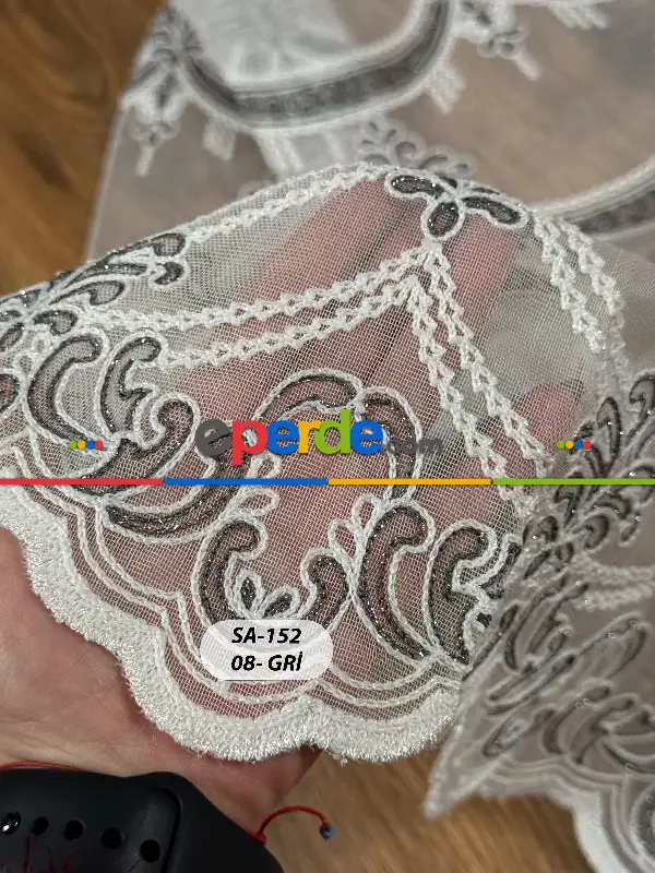 Salon - Simli Damask Desen Nakışlı Tül Perde - Özel Dokuma Ağır Gramajlı Premium