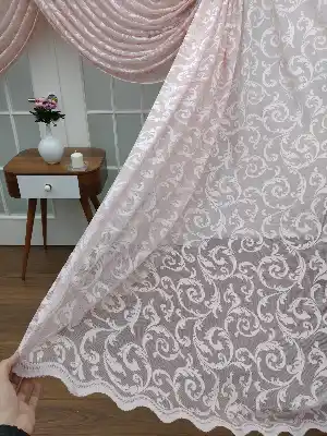 Pudra Pembe Sarmaşık Desenli Boncuklu Mekanizmalı Fon Perde 1 Tkm(2 Kanat)620 Tl Yerine Sadece 229 Tl- Pembe Pudra Pembe