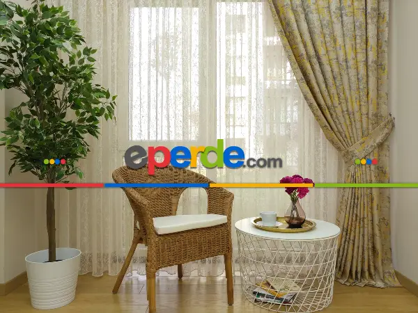 Yatak Odası - Patinedesenli Hardal Desenli Jakar Fon Perde (180)- Hardal Sarısı