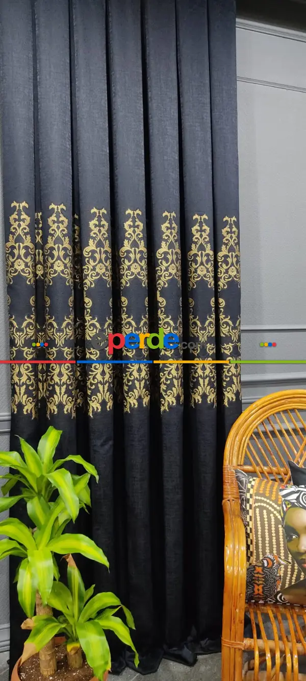 Yatak Odası - Lacivert Damask Desenli, Dokuma Fon Perde, Adet Fiyatıdır, İstediğiniz Boy Ölçüsünde Dikilir, Eni 50 İla 100cm Arası Seçenekler, Sık Piledir 50cm X 1cm 