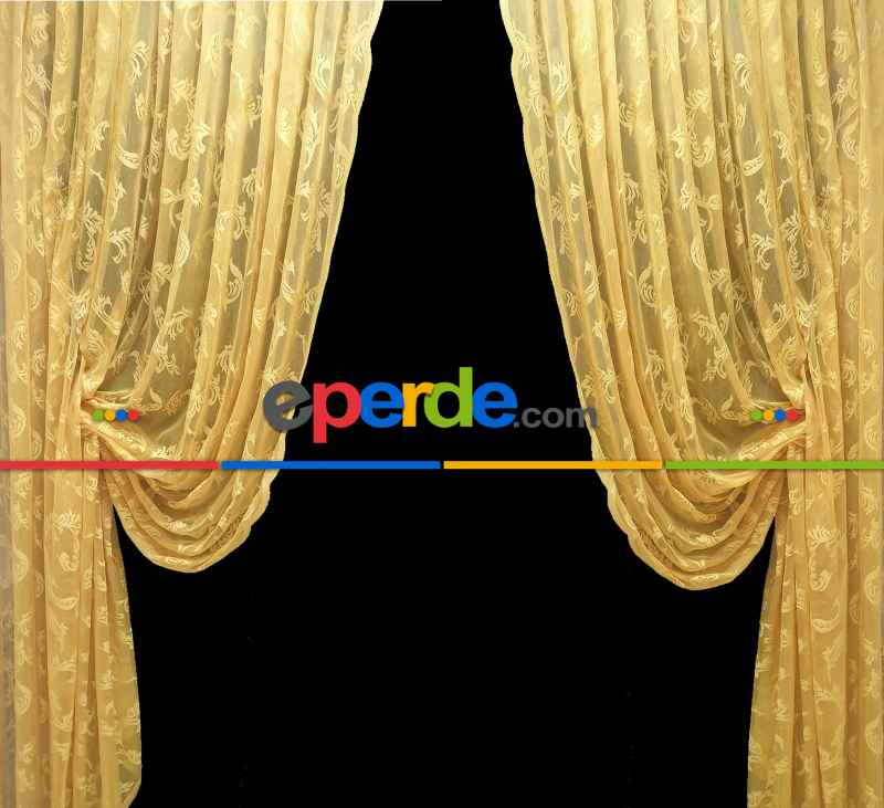 Tül Fon Hardal Koyu Sarı Renk Model Büzgülü Tasarım Fon Perde- Hardal 70cm X 270cm 