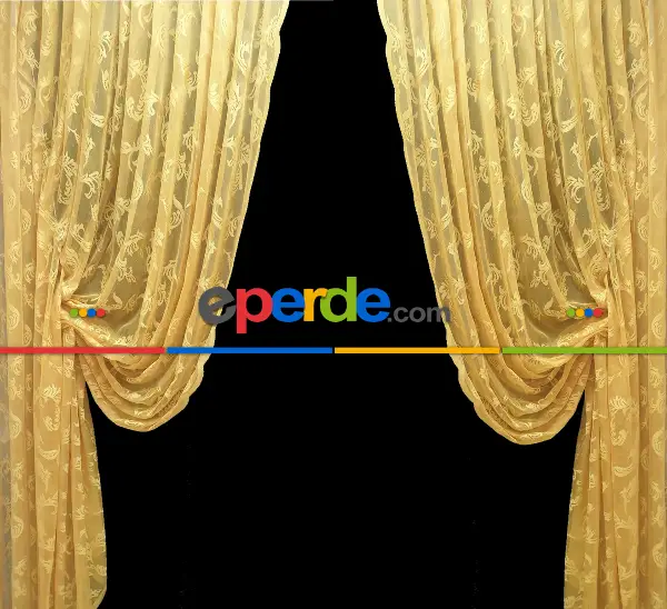 Tül Fon Hardal Koyu Sarı Renk Model Büzgülü Tasarım Fon Perde- Hardal 70cm X 270cm 