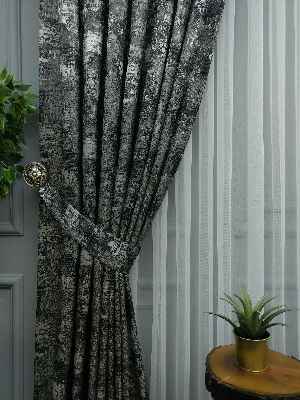 Patinedesenli Gri Jakar Fon Perde (180)- Gri-füme-antrasit