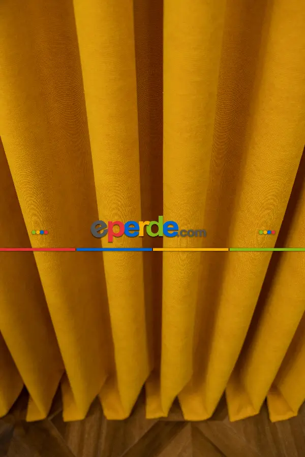 Salon - Sarı Rengi Düz Fon Perde Dökümlü Fon Perde