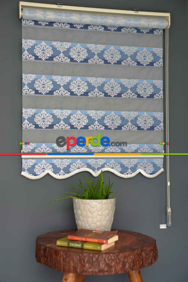 Halim Perdesan Ft-984 Mavi Renk Etekli Veya Eteksiz Zebra Stor Perde