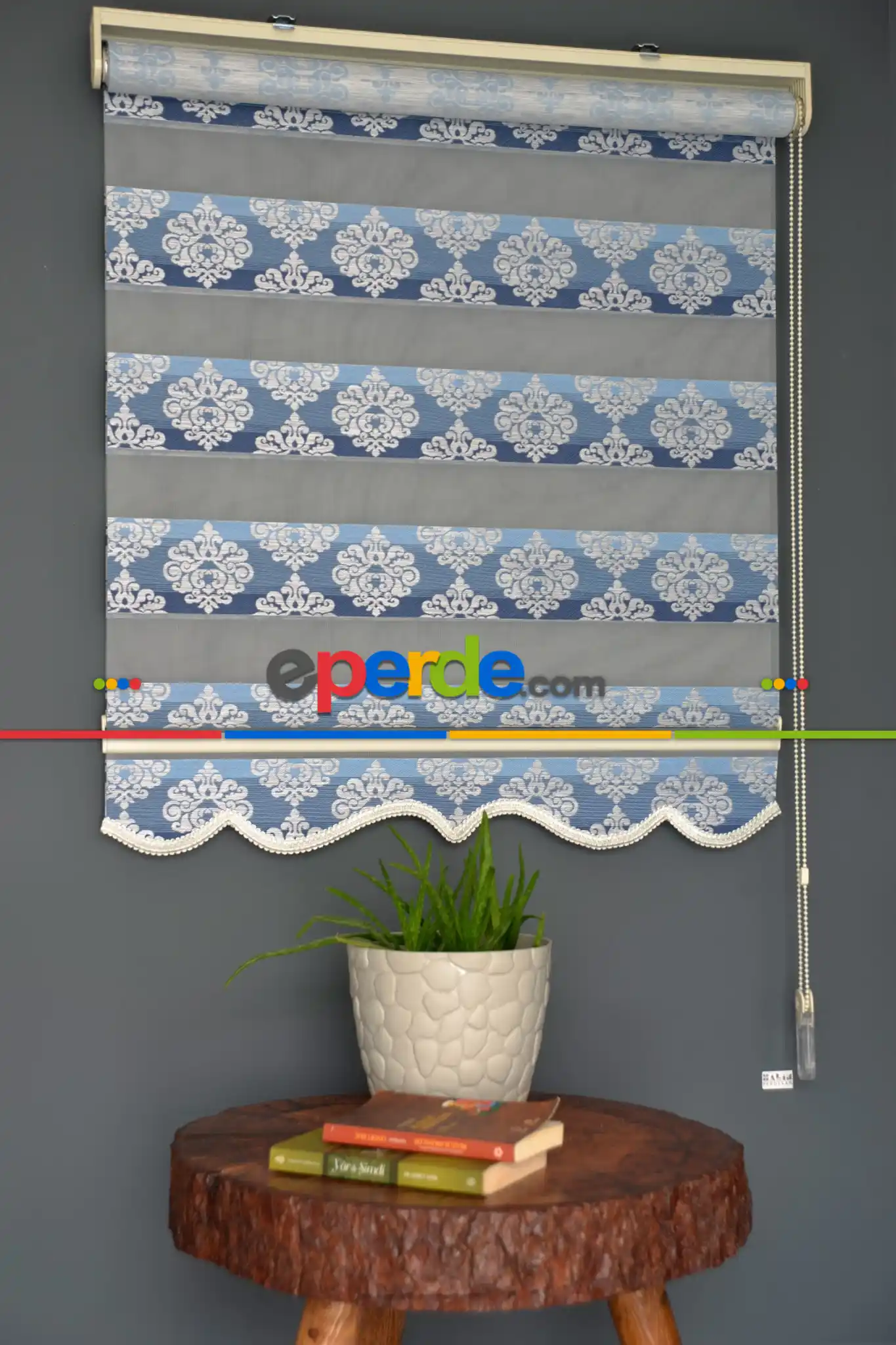 Halim Perdesan Ft-984 Mavi Renk Etekli Veya Eteksiz Zebra Stor Perde