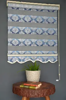 Halim Perdesan Ft-984 Mavi Renk Etekli Veya Eteksiz Zebra Stor Perde