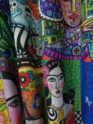 Popart Döşemelik Ve Fon Perde Kumaşı - Kumaşı Kalındır Duck Bezi Değildir.- Mavi-sarı-beyaz-turkuaz-çok Renkli
