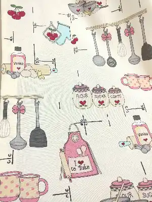 Mutfak Perdesi Kanat Fon Perde Desenli Özel- Kırmızı